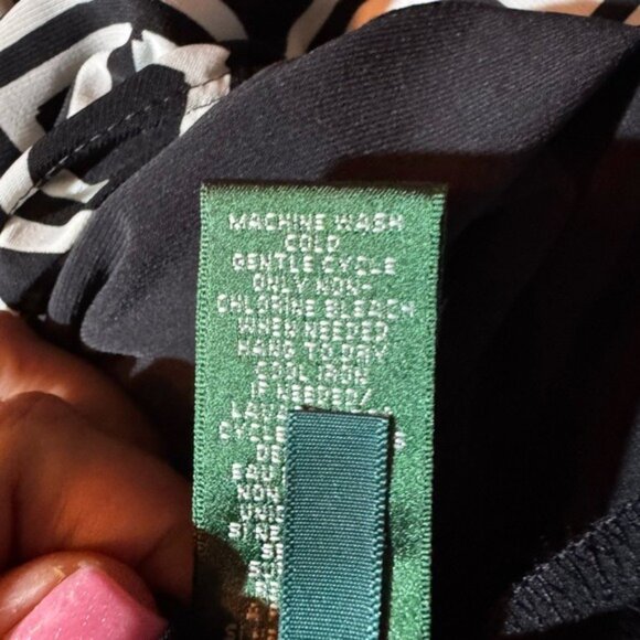 Ralph Lauren LRL Midi Dress Size 14 Stretch Ruche Black White Career Classy - Picture 7 of 8